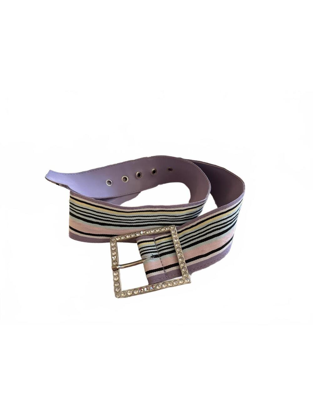 Striped Purple and Pink Rhinestone Buckle Belt